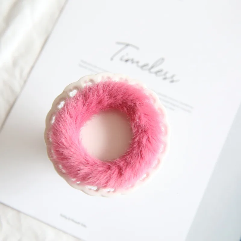 2 12pcs Fashion Cute Fur Pom Pom Hair Ties Cartoon Donut Elastic Hair Bands Princess Headwear Girls Hair Accessories - Цвет: 2