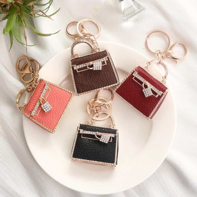 Модная кожаная сумка Форма брелок подвеска для машины Стразы цепочки ключей