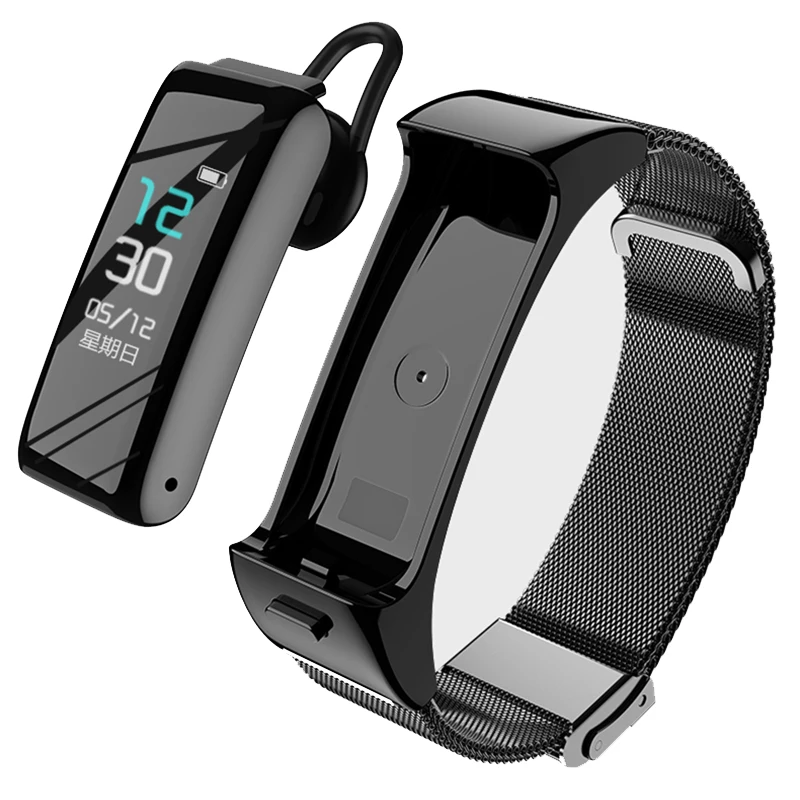 iMice B6 0.96inch Wireless Earphones Bluetooth Headset 2 in 1 Call Listen To Music Step Counter Sports Smart Watch for men women |