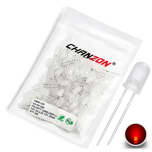 Diffused 5mm Led Diode Kit White Red Green Blue Yellow Orange 2V 3V Bulb Light Emitting Assortment Set Diy Arduino Pcb Circuit 100pcs Red Frosted