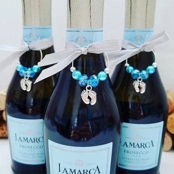 

Pink blue boy girl baby shower Gender Reveal Baptism Christening first birthday feet champagne Wine glass Charm decoration gift