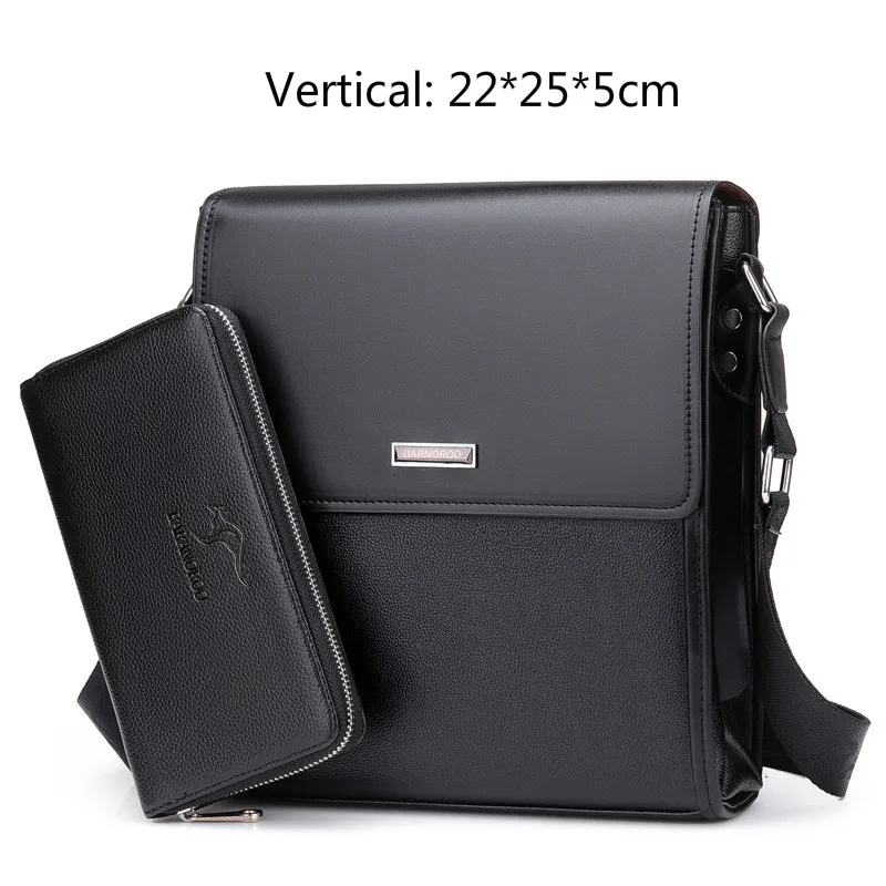 black 22x25x5cm BARNOROO Новое поступление сумка через плечо модная деловая кожаная мужская сумка через плечо рекламная повседневная мужская сумка - Цвет: black 22x25x5cm