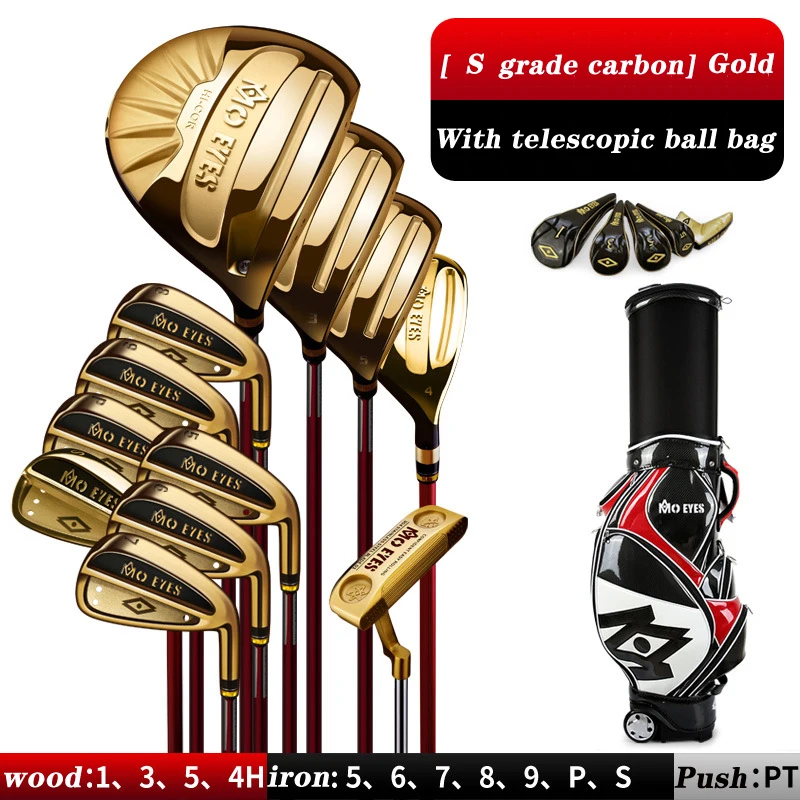 Gold S grade carbon PGM Mo Eyes 12 шт./компл. полных титановых гольф-клубов(с сумкой) Мужские Женские супер отскок Гольф высокого класса профессиональный набор - Color: Gold S grade carbon