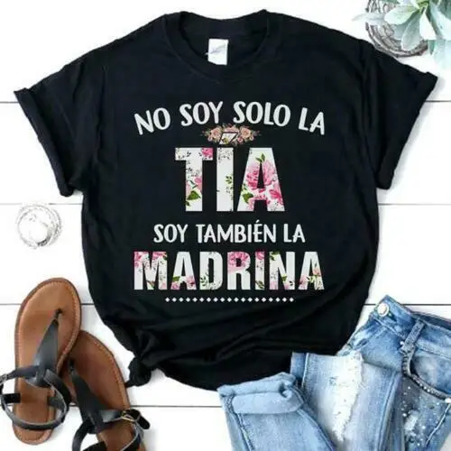 Черная футболка с цветочным принтом No Soy Solo La Tia Tambien Madrina M 6Xl 033230| |