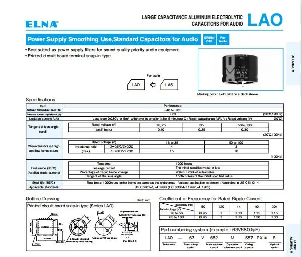 2pcs/lot Original Elna LAO FOR AUDIO series Audio Stereo Filtering fever hi-fi-end Electrolytic Capacitors Free Shippping