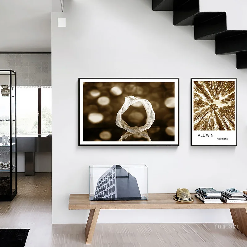 Scandinavian Style Travel Car Gold Tree Landscape Canvas Wall Art Poster Print Simple Painting Nature Decoration Pictures | Дом и сад