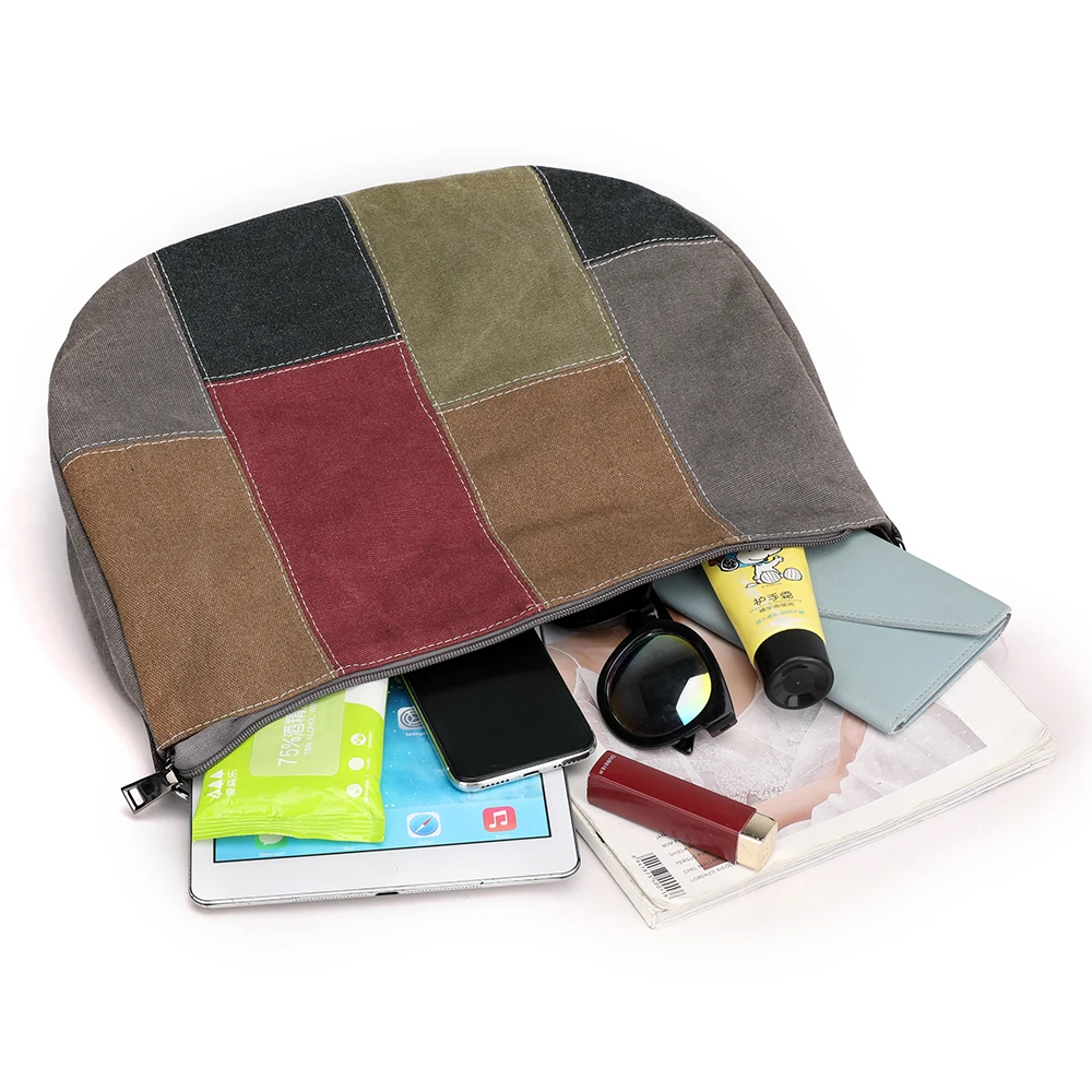 KVKY Patchwork Canvas Handbag Women Large Capacity Handle Bag Shopping Tote Bag  Girls Canvas Shoulder Bag Environmental Pouch