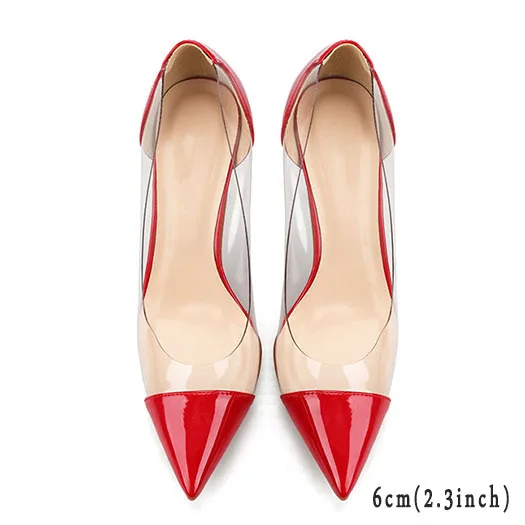 red 6cm Прозрачные женские красные туфли-лодочки на шпильках; очень пикантные туфли из лакированной кожи с острым носком; высокий каблук 10, 42; scarpin 8 см; размера плюс - Цвет: red 6cm