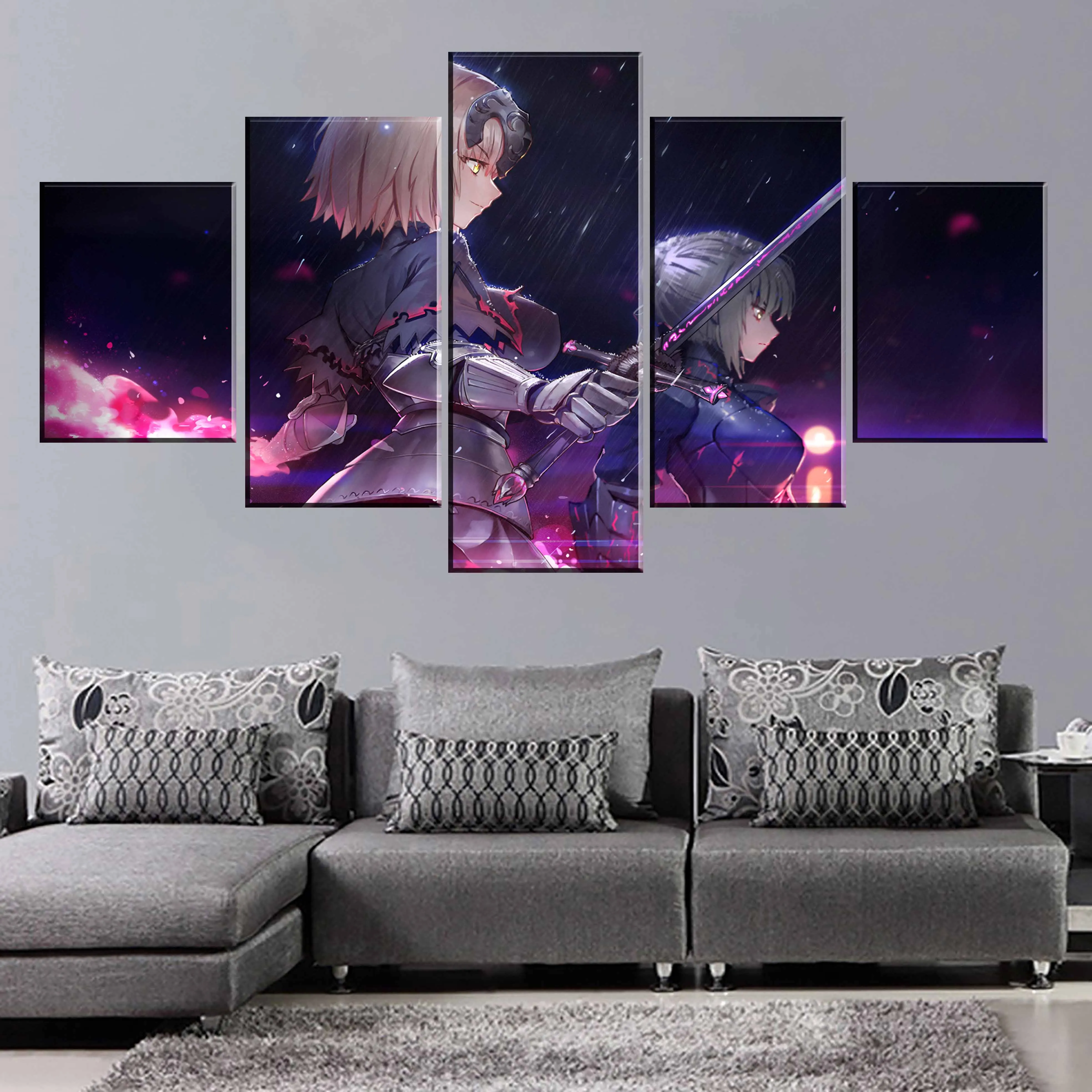 Pictures Living Room Modular Printed Cartoon Fate Grand Order Anime Home Decor Canvas Wall Art Poster 5 Pieces | Дом и сад