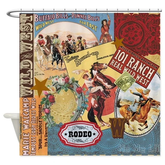 

Vintage Western Cowgirl Collage Design Waterproof Shower Curtain Bathroom Decor