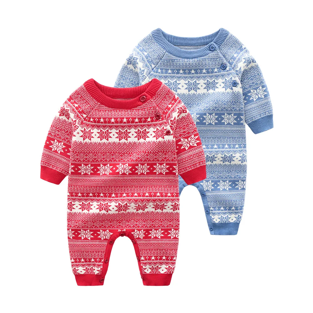 

Newborns Clothing Spring And Autumn New Style Knitted Jumpsuit Cotton Thread Double Layer Snowflake Crawling Clothes Baby Long S