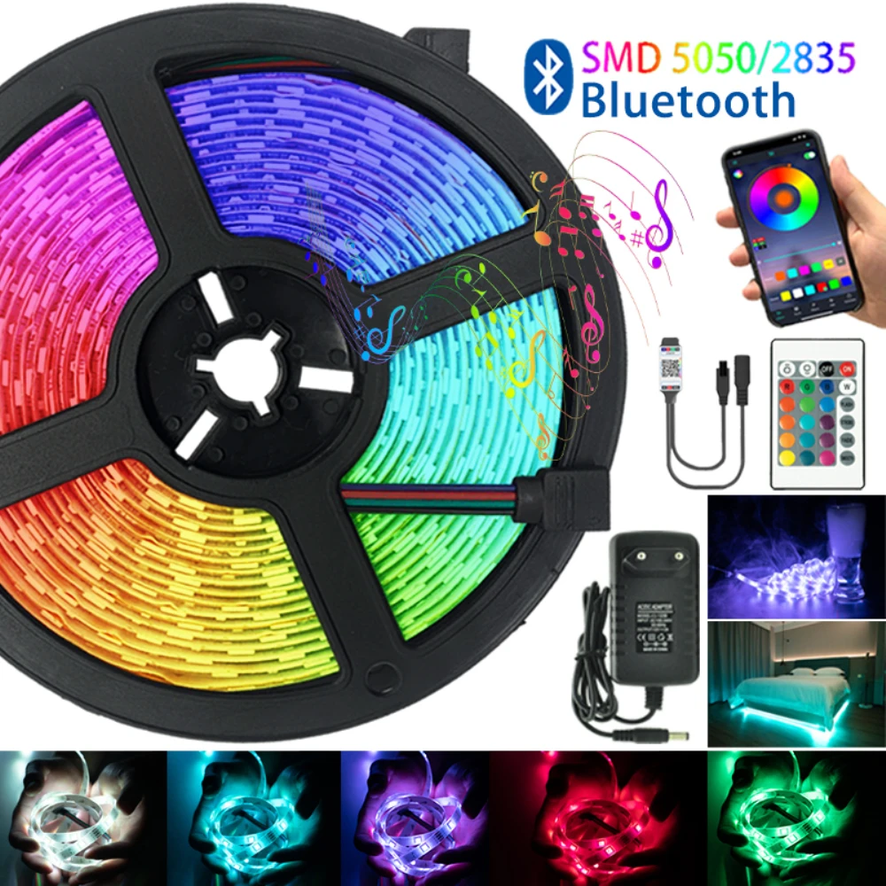 Светодиодные ленты, лампы с Bluetooth, RGB 5050 SMD 2835, гибкая лампа, 12 В постоянного тока, лента, Диодная лента для спальни, телевизора, Iuces, 5 м, 10 м, 15 м, 20 м для фестиваля