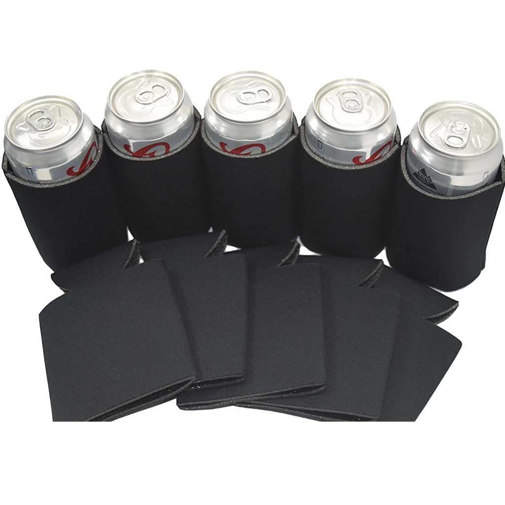 2x Neoprene Can Cooler Sleeve Covers for Beer Soda Juice Pop Beverage Drinks - Black