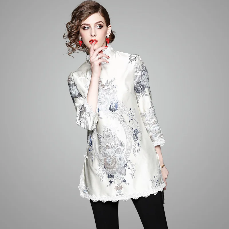 

Chinese-style 2019 Spring New Style WOMEN'S Dress Stand Collar Three-quarter-length Sleeve Elegant gai liang kuan Cheongsam Chin