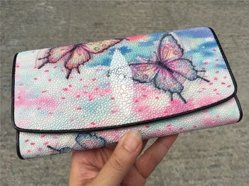 

Authentic Exotic Stingray Skin Butterfly Designer Female Long Wallet Genuine Leather Lady Large Clutch Purse Women Card Holders