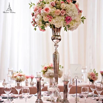 

4pcs/lot 38 inches Tall Silver Gold Plating Metal Flower Vase Table Centerpiece for Wedding Event Decoration Modern Home Decor