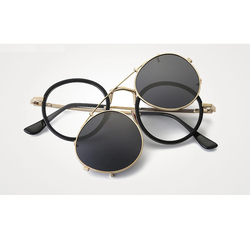 New Men Double Lenses Round Sunglasses 8 Colors Metal Frame Mirror Color Lens UV400 Retro Eyeglasses With Box