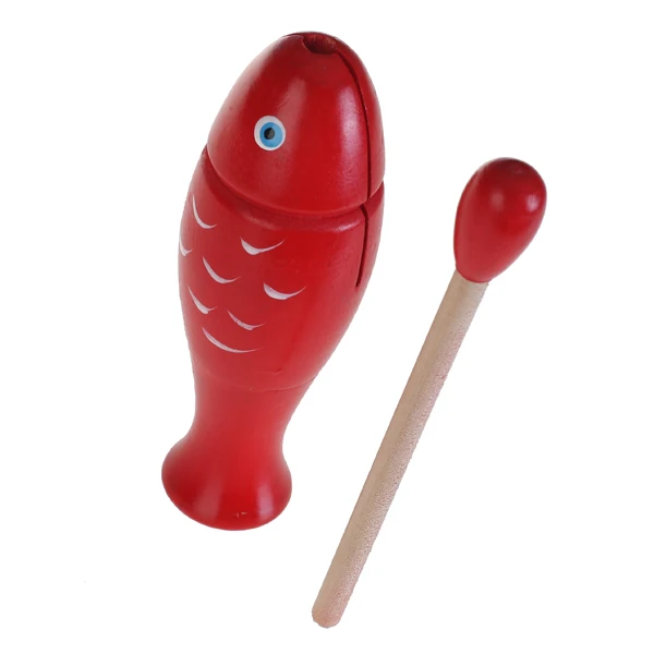 10-Bell Jingle Shaker Rainbow Color Stick Red Wooden Block Fish Kids Musical Toy