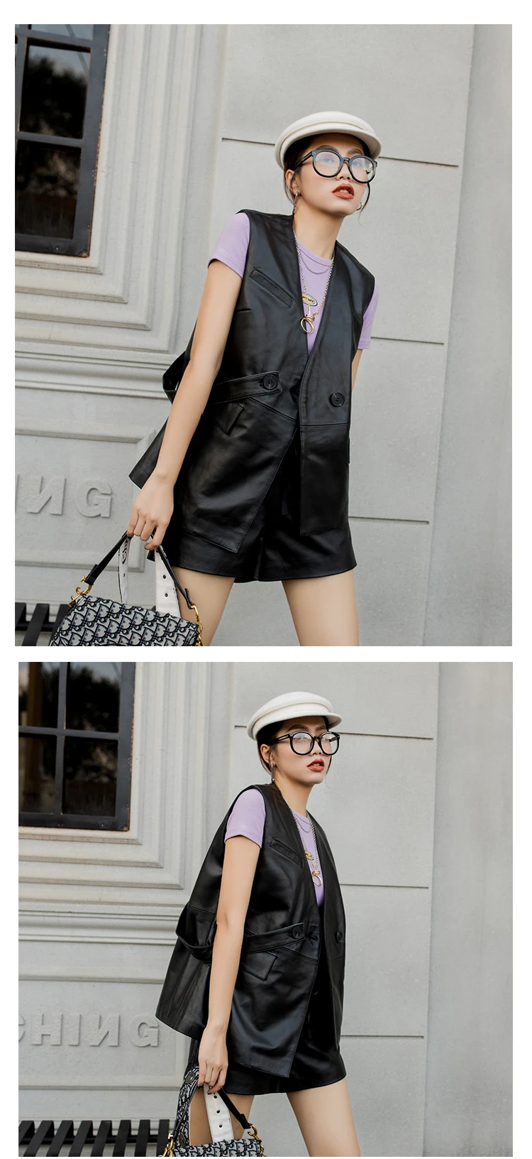Жилет из натуральной кожи, элегантный, v-образный вырез, на пуговицах, без рукавов, овчина, жилеты для женщин, повседневная, офисная, женская, асимметричная верхняя одежда