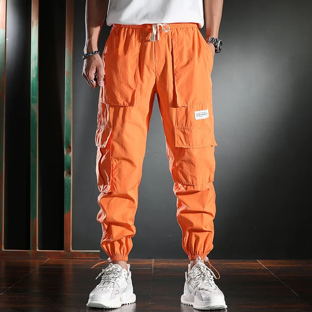 Baggy Orange Cargo Pants Men Summer Hip 