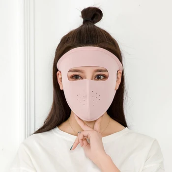 

Summer Ice Silk Thin Sunscreen Full Face Mask Unisex UV Protection Breathable Cycling Solid Color Washable Earloop Respirator