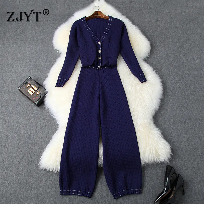 

Brand Fashion Autumn Winter Pants 2Piece Suit Set 2019 Women's V Neck Cardigan Sweater and Pants Suit Set Casual Female Outfits