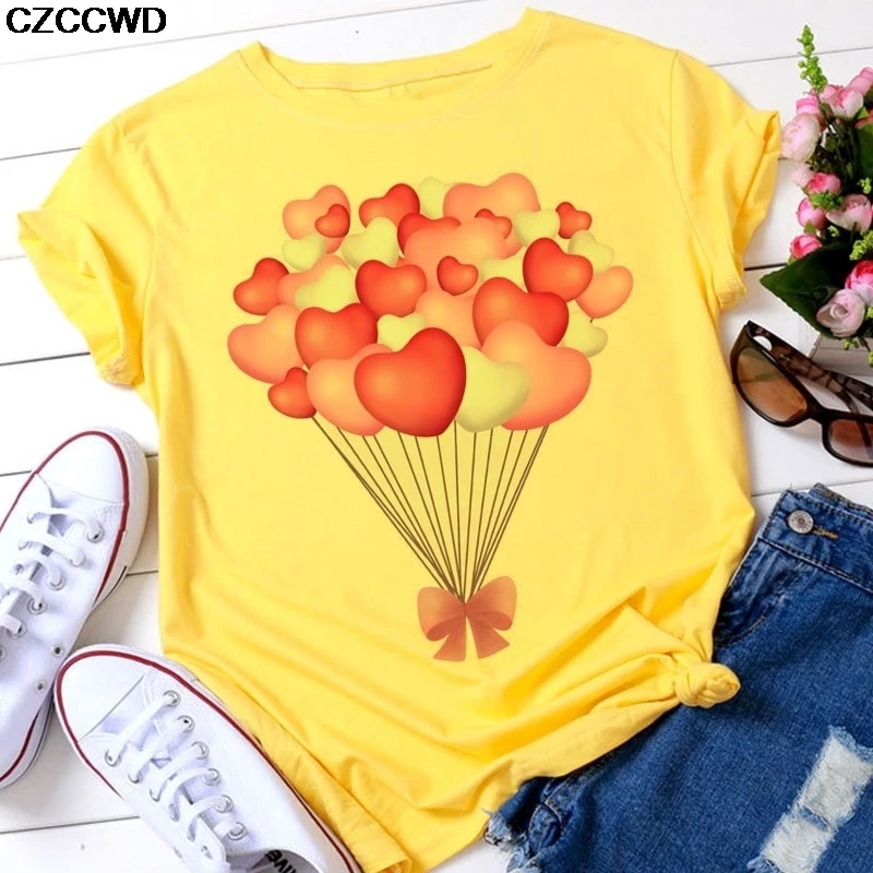 Summer 2020 New Vogue Yellow Vase Floral Print Tshirt Harajuku Elegant T Shirt Cute Casual Loose Short Sleeve T-shirt Women Top