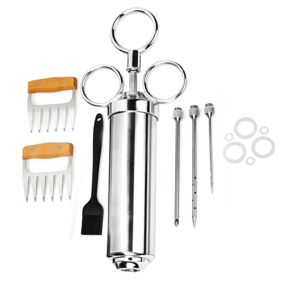 

3 Needles 2-Oz Turkey Meat Injector Syringe Poultry Marinade Flavour Injector Meat Seasoning Metal Injectors BBQ Kitchen Tools #