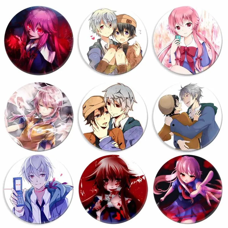 Anime Mirai Cosplay Badges Brooch Gasai Yuno Pins Icon Amano Yukiteru Collection Breastpin for Backpacks Clothes Decor