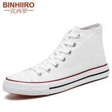 BINHIIRO/Высококачественная парусиновая обувь; дышащая модная Вулканизированная обувь для влюбленных; классическая белая парусиновая обувь с высоким берцем; Мужская обувь; Размеры 35-44