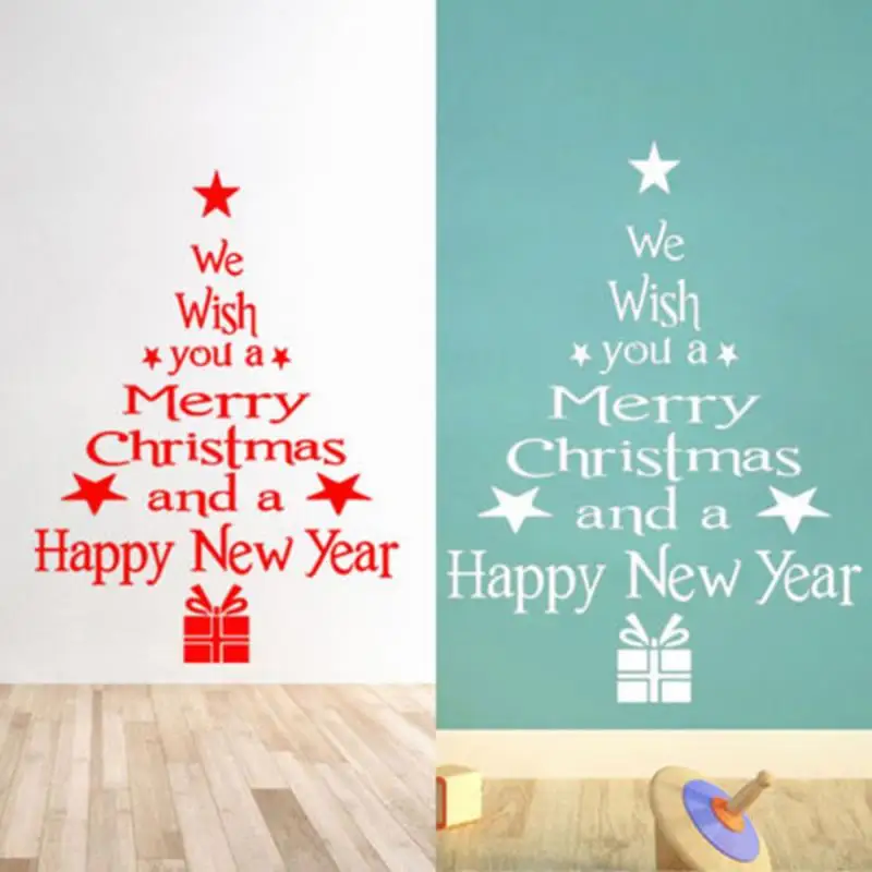 

Merry Christmas Tree Snowman Christmas New Year Shop Window Wall Sticker White Red Christmas Decorations Snowflake Party