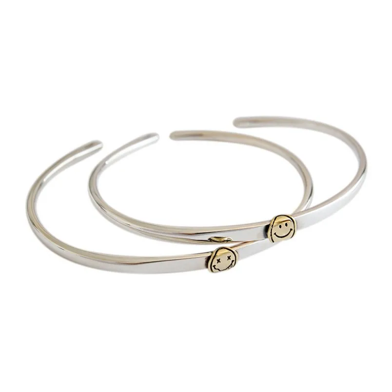 Delicate S925 Sterling Silver Bangles INS Smile Face Friendship Bracelets Korean Woman Bracelet and Bangles