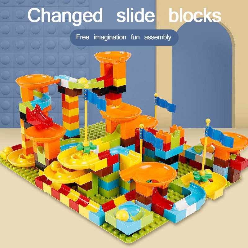 

Marble Race Run Block Big Size Compatible Duploed Building Blocks Plastic Funnel Slide DIY Assembly Bricks Toys For Children