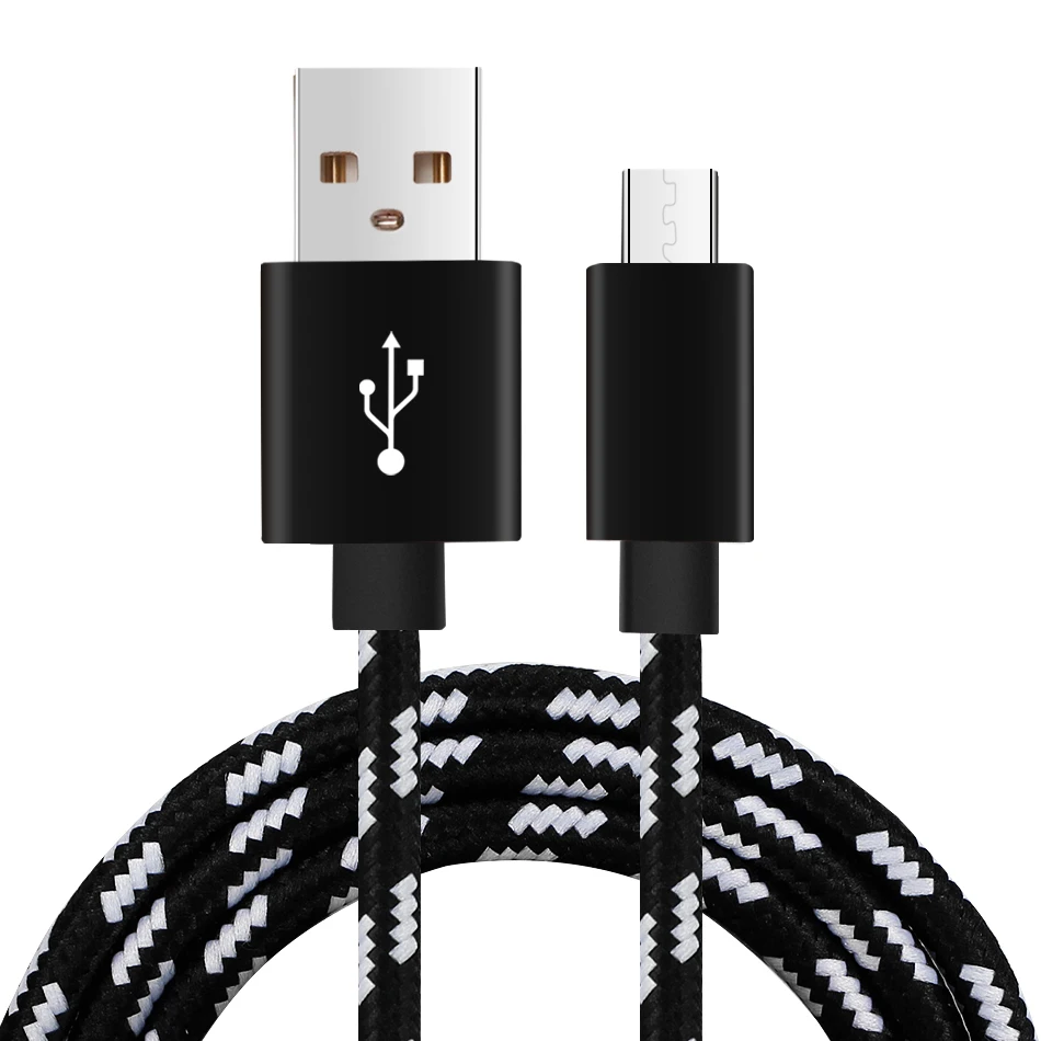 Черный 100 шт./лот, 0,25 м, 1 м, 2 м, 3 м, нейлоновый Плетеный Micro USB кабель для быстрой зарядки, кабель для синхронизации данных для мобильных телефонов Android, samsung, Xiaomi - Цвет: Черный