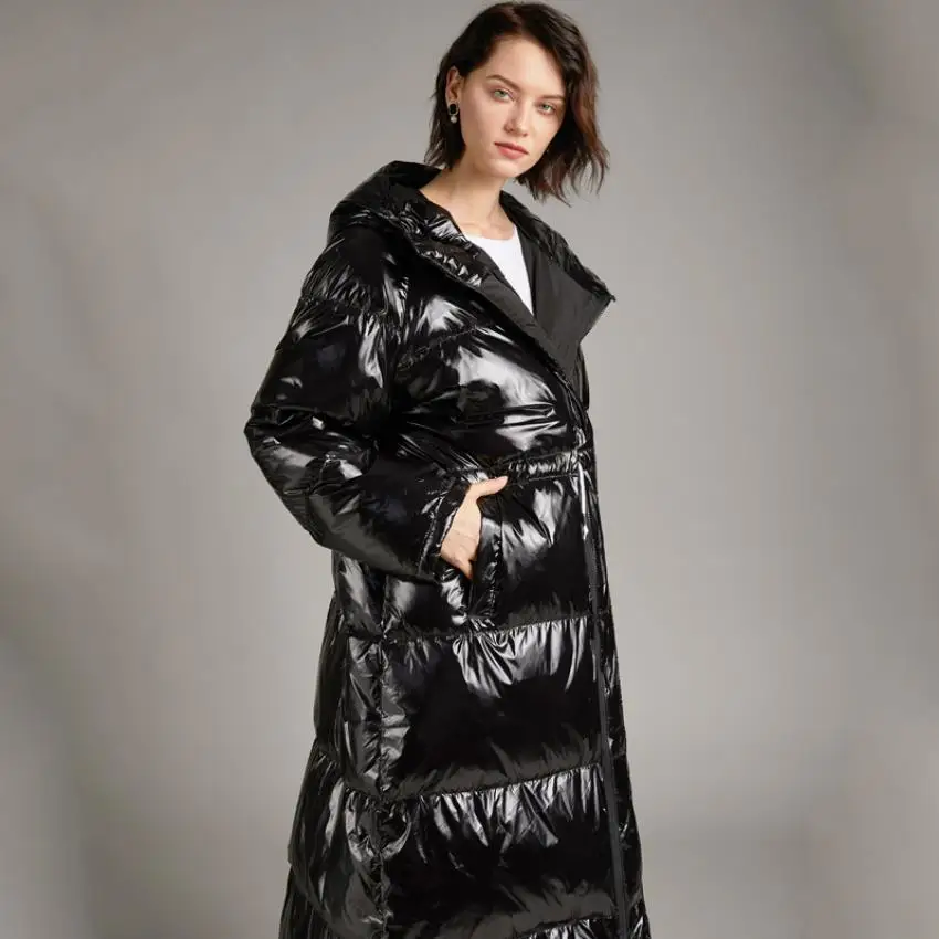 XS-7XL размера плюс зимнее плотное теплое пуховое пальто X-Long, толстое теплое пальто на 90% белом утином пуху, женская верхняя одежда с капюшоном, пуховики F122 - Цвет: black