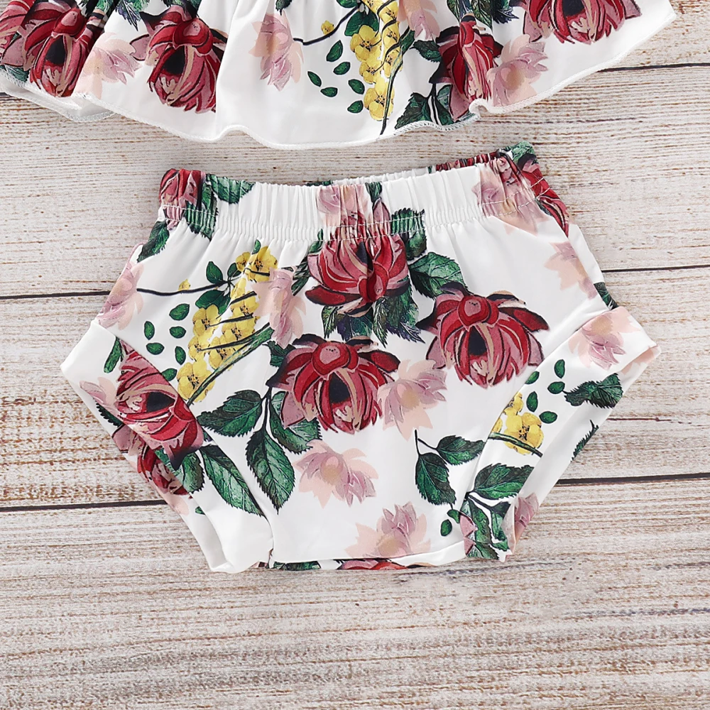 Summer Newborn Baby Girls Clothes Flower Halter Tops Shorts 2PCS Outfits Set