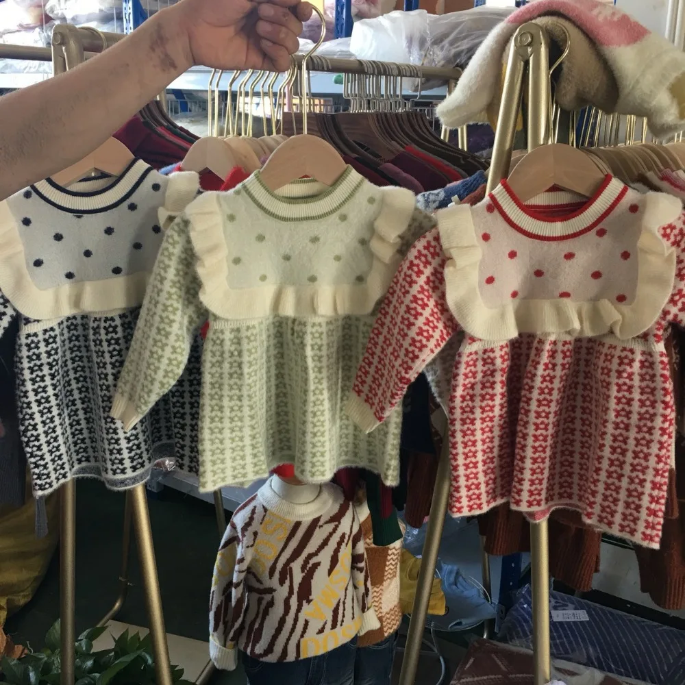 Новое осенне-зимнее милое платье принцессы для девочек от 9 months to 5 years Old лет с деревянными воланами, детское вязаное платье с длинными рукавами одежда для малышей