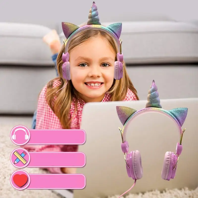 Dolls surprise Cute Unicorn Wired Headphone With Microphone Music Stereo Earphone Computer Mobile Phone Headset Kids Gift