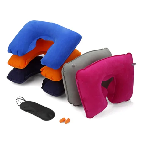 

Travel shade eye patch inflatable travel pillow U travel Sambo 3pcs set flocked outdoor inflatable pillow