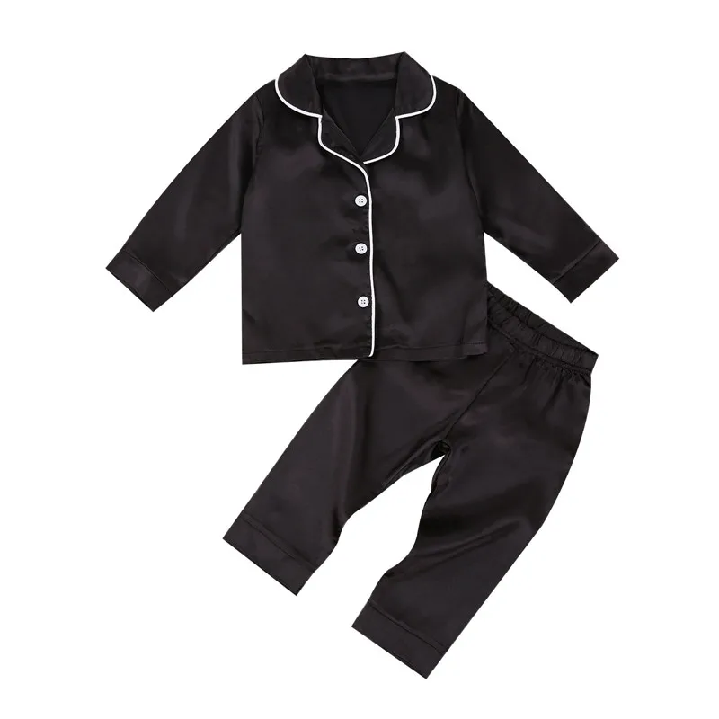 Conjunto de pijama de seda satinada para bebé, camiseta de manga larga y pantalones de 1 a 7 años, para verano y otoño