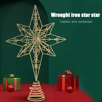 

Tree Top Octagonal Tree Top Star Christmas Decorations Christmas Tree Wrought Iron Top Star Five-Pointed Star With Lights