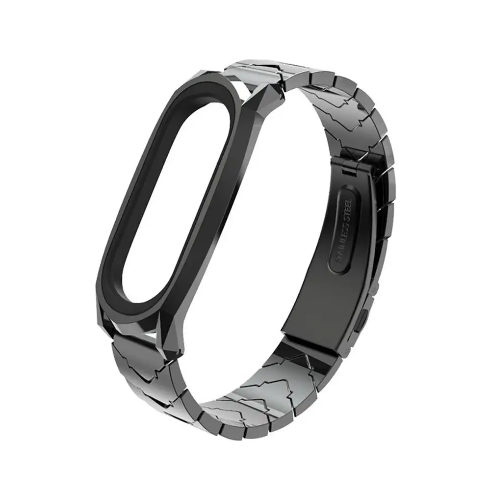 Для Mi Band 3 4 металлический ремешок из нержавеющей стали ремешок роскошный браслет для Miband3 World nfc-браслет - Цвет: Black
