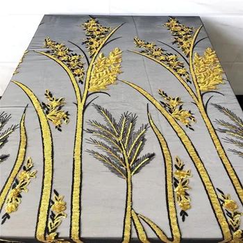 

High Quality African Lace Fabric Golden French Embroidery Lace Fabric Tulle Sequin Lace Fabric For Nigerian Party Dress 2020