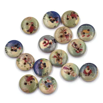 

Wooden Buttons 2 Holes For Scrapbooking Crafts DIY Clothing Sewing Handmade Christmas Pattern Jewelry DIY Accessories 15mm
