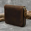 Retro Men's Short Wallet Vintage Cow  Leather Vertical Thin Male Zipper Square Credit Card Holder Small Money Purse Women wallet 4