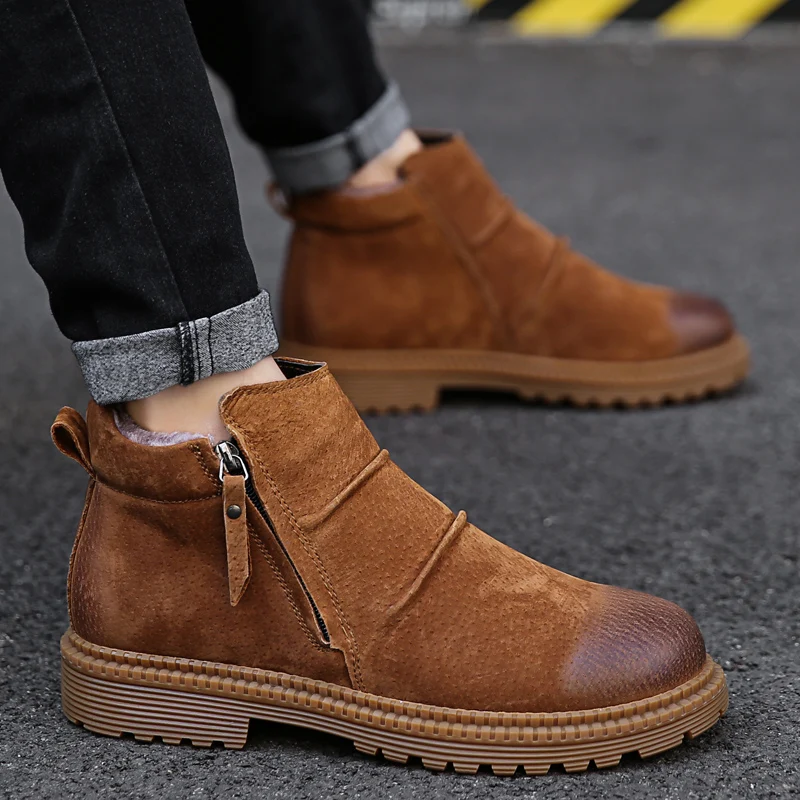 SURGUT Brand Super Warm Men's Winter Leather Men Waterproof Rubber Snow Boots Leisure Boots England Retro Shoes For Men Big Size