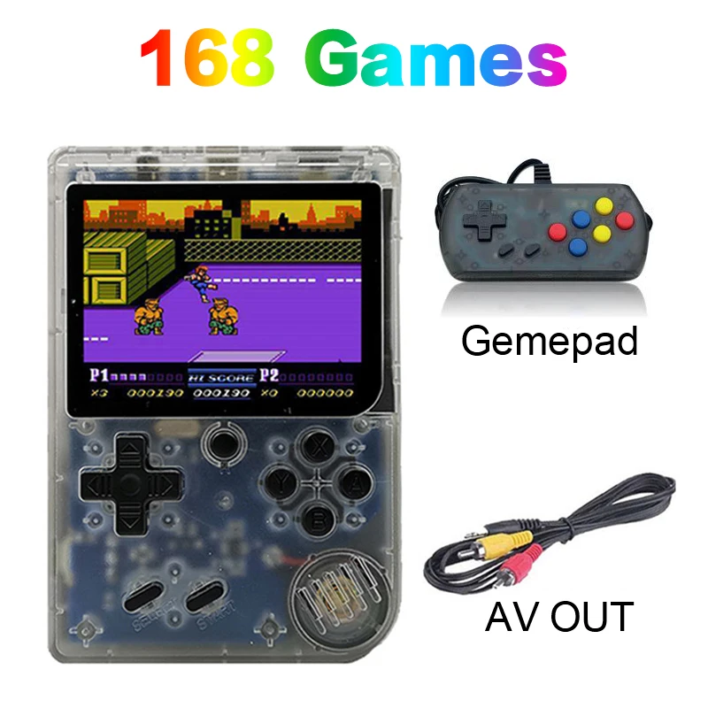 Clear White With GP Портативная игра 3,0 дюймов видео игровая консоль 8 бит встроенные 168 классические игры Лучшие ретро игры Ручной игровой плеер для ребенка подарок - Цвет: Clear White With GP