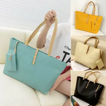 

New arrival Women's 2020 Fashion Shoulder Bags Handbags Solid large capacity Bags Female PU Leather Handbag Tote With a Mini Bag