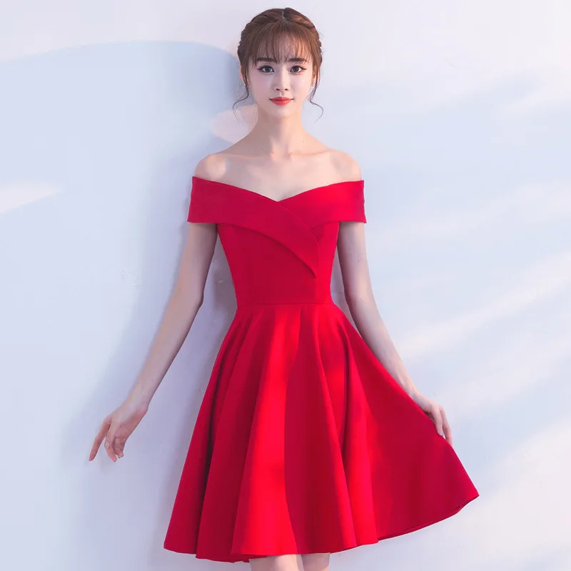 Красное без плеча короткое Cheongsam Современная невеста свадебное платье Qi Pao женское китайское свадебное платье Qipao модное Оригинальное вечернее платье - Цвет: C
