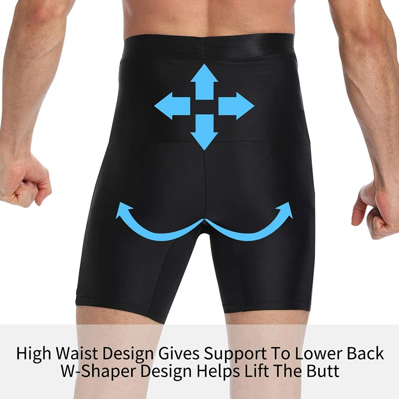 Mens Compression High-Waist Boxer Shorts Tummy Slimmer Body Shaper